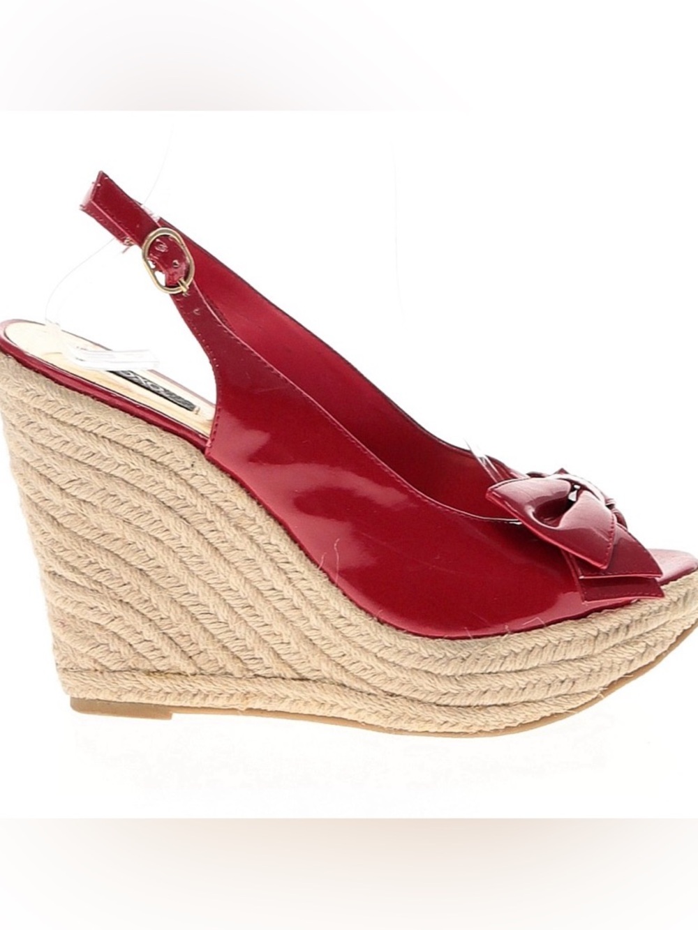 XOXO Red Patent Espadrille Wedge Slingback with Bow